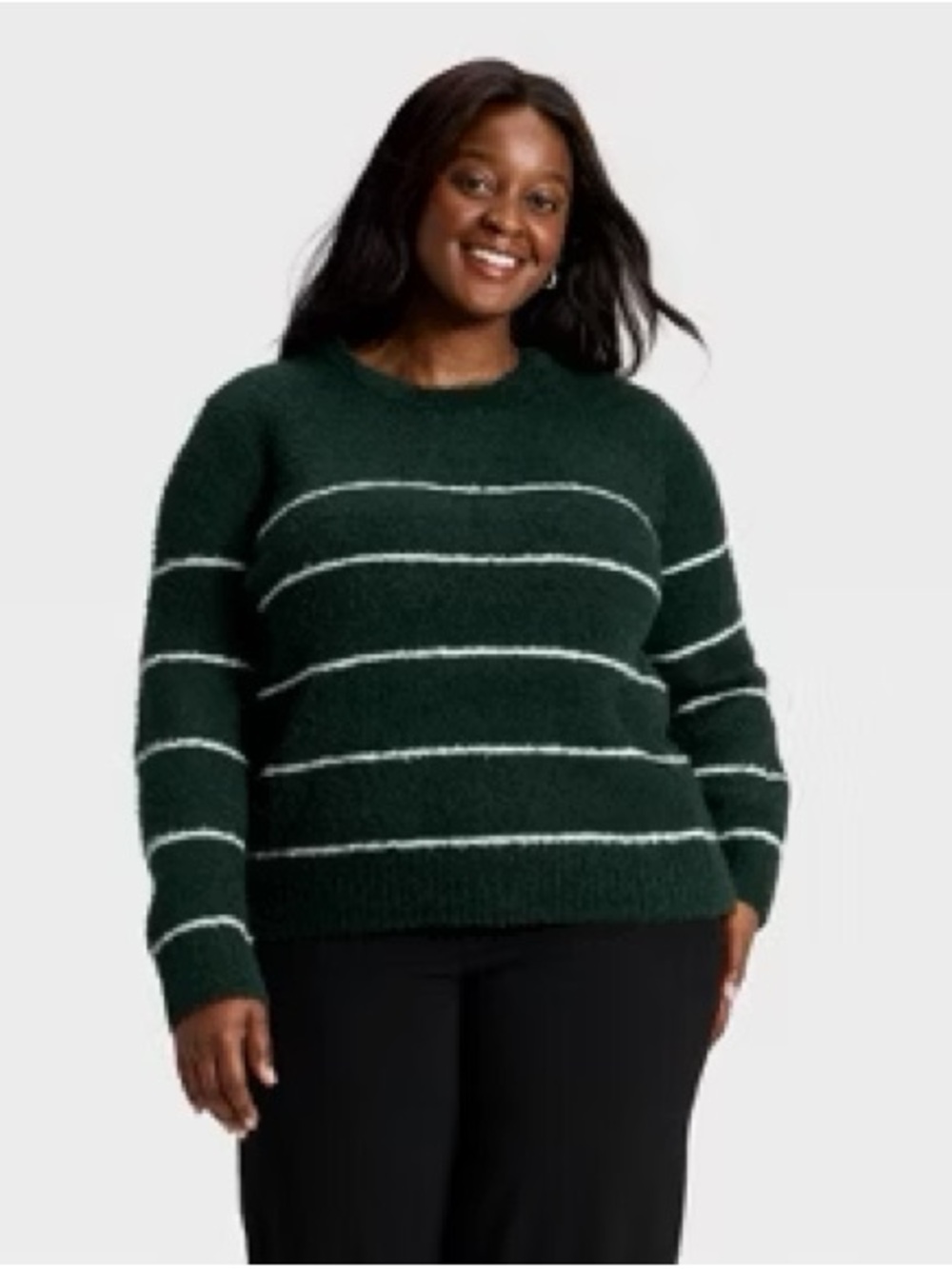 Fuzzy green pullover sweater striped